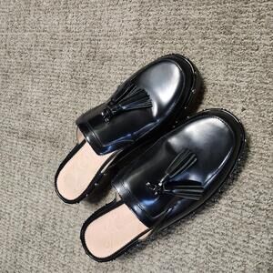 J. Crew Black Leather Mules with Tassels